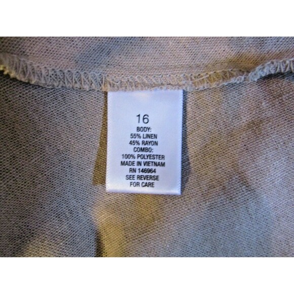 Roz & Ali Dress Khaki Linen Leopard Animal Print Trim Womens Size 16 - Picture 9 of 9